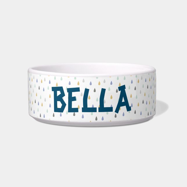 Colourful Raindrop Pattern Customisable Pet Name B Bowl (Front)