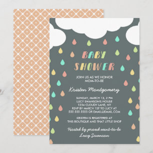 Colourful Raindrops   Baby Shower Invitation