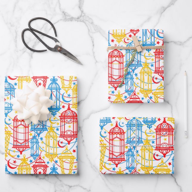Colourful Ramadan Eid Lantern Wrapping Paper Sheet (Front)