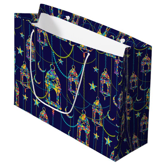 Colourful Ramadan symbols pattern Large Gift Bag (Front Angled)