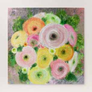 Colourful Ranunculus Bouquet Original Art Painting Jigsaw Puzzle