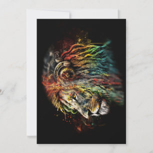Colourful Rasta Lion with Headphones Invitation