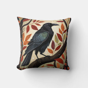 Colourful Raven Perched in a Tree Cushion