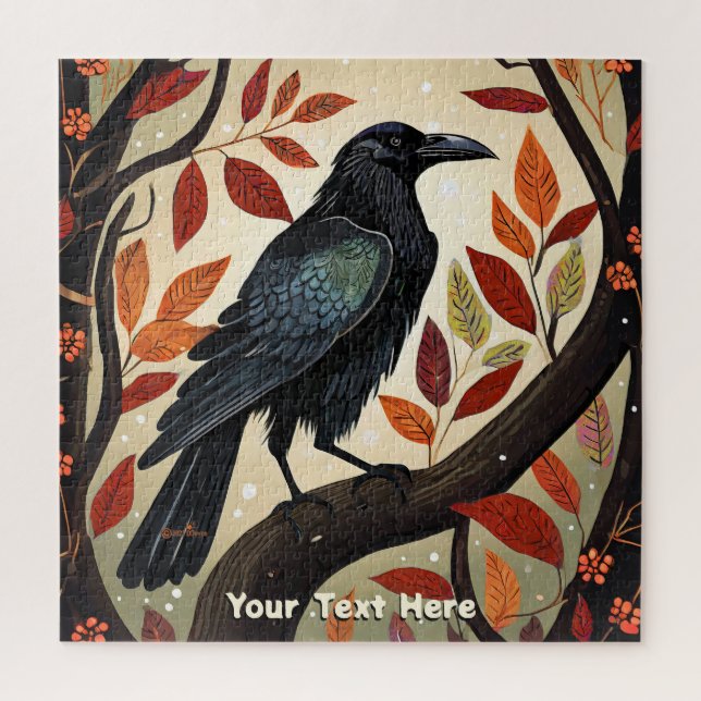 Colourful Raven Perched in a Tree Jigsaw Puzzle (Vertical)