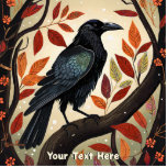 Colourful Raven Perched in a Tree Photo Sculpture Magnet<br><div class="desc">A cute and colourful folk art rendition of a raven (Corvus corax) perched in a tree, the colours of the leaves evoke a feeling of Autumn. Customise by adding your own text. You may change both the font and the text colour. In Norse mythology, the Icelandic Sagas, and Icelandic folklore...</div>