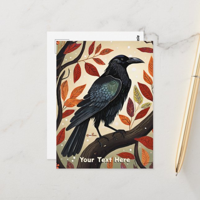 Colourful Raven Perched in a Tree Postcard (Front/Back In Situ)