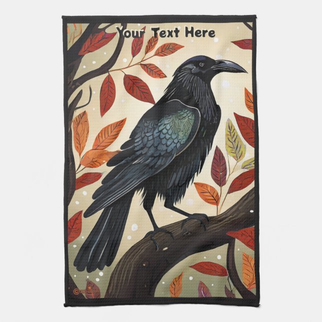 Colourful Raven Perched in a Tree Tea Towel (Vertical)