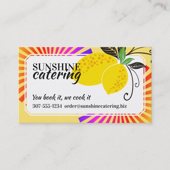 Colourful rays lemons chef catering business card (Front)