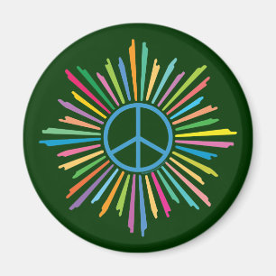 Colourful Rays Surround Peace Sign Magnet