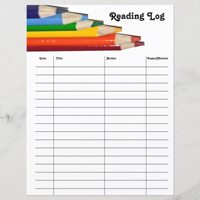 Colourful Reading Log Paper Sheet (Front)