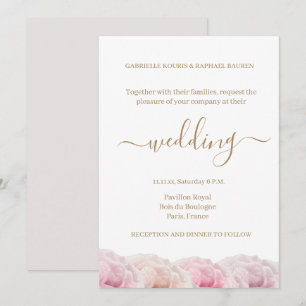 Colourful Real Roses Elegant Floral Gold Wedding Invitation