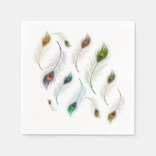 Colourful Realistic Peacock Bird Feathers Napkin