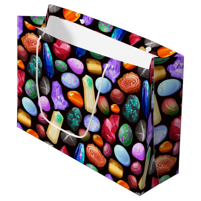 Colourful Realistic Rock and Crystal Pattern Large Gift Bag (Front Angled)