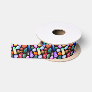 Colourful Realistic Rock and Crystal Pattern Satin Ribbon