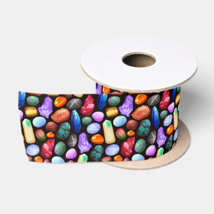 Colourful Realistic Rock and Crystal Pattern Satin Ribbon