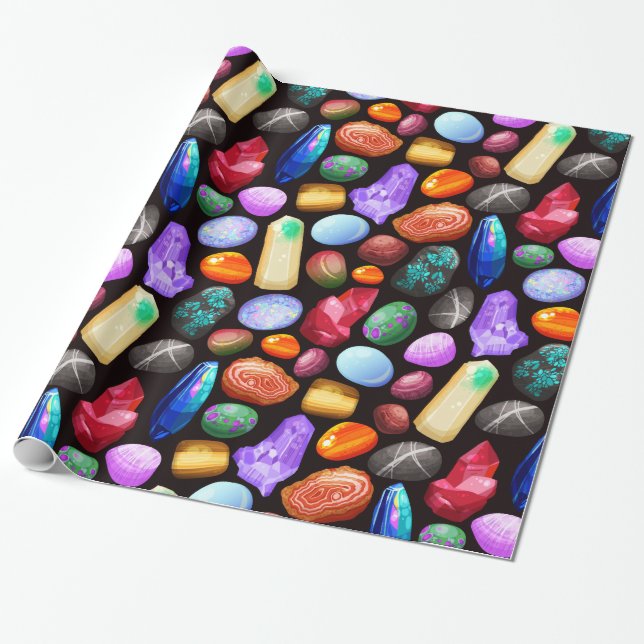 Colourful Realistic Rock and Crystal Pattern Wrapping Paper (Unrolled)