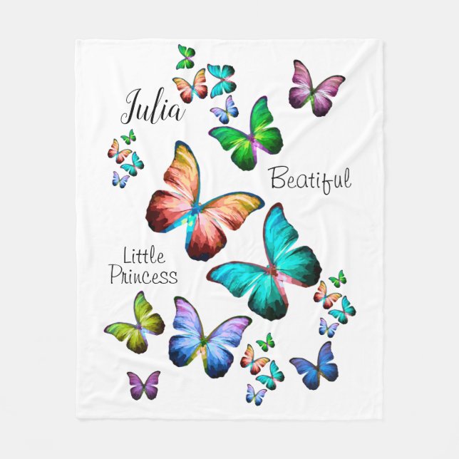 Colourful Realm of Morpho Blue Rainbow Butterflies Fleece Blanket (Front)