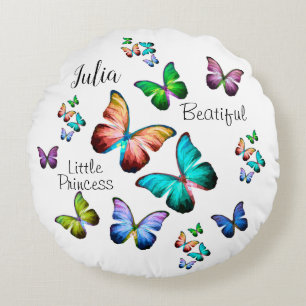 Colourful Realm of Morpho Blue Rainbow Butterflies Round Cushion