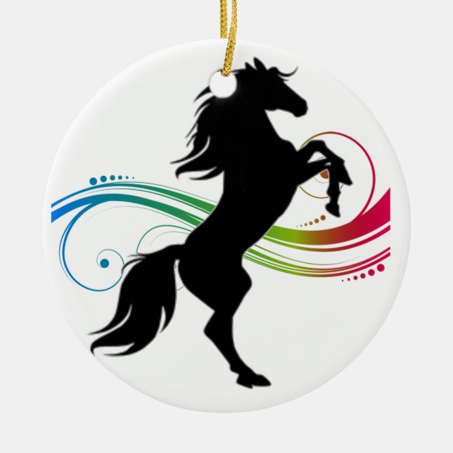 Colourful Rearing Horse Ceramic Ornament (Front)