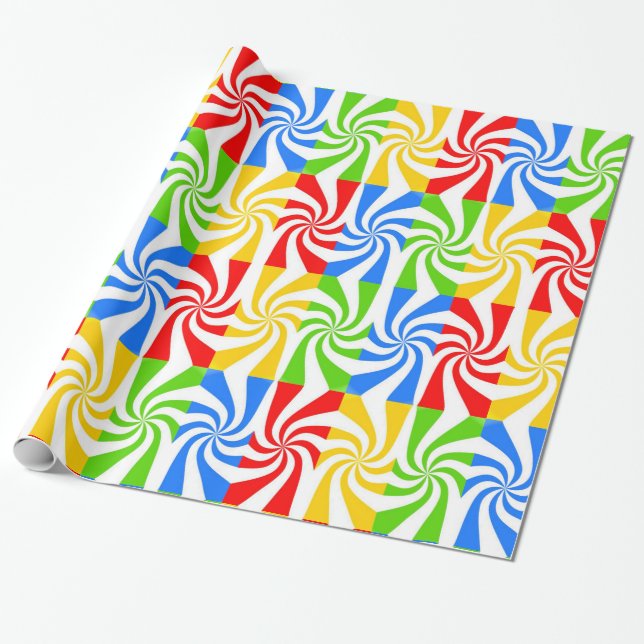 Colourful Rectangle And White Swirls Wrapping Paper (Unrolled)