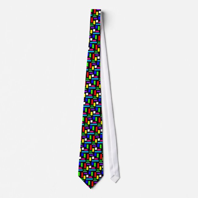Colourful Rectangles on Black Tiled Tie (Front)