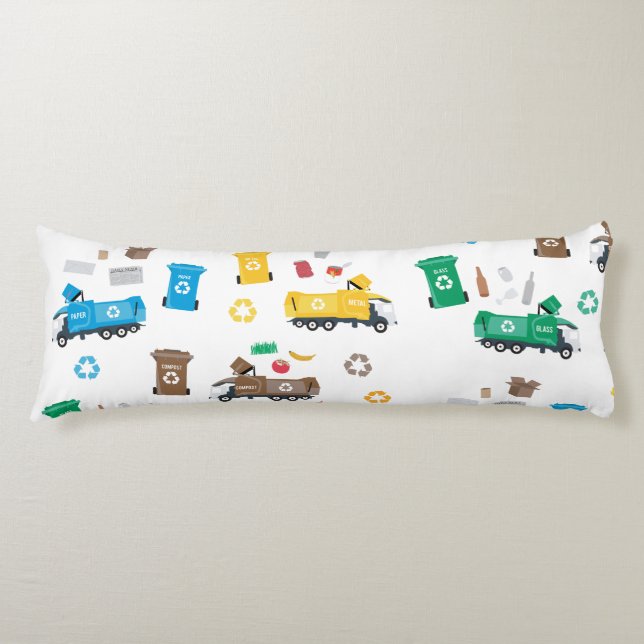 Colourful Recycling Garbage Trucks & Bins Body Cushion (Front)