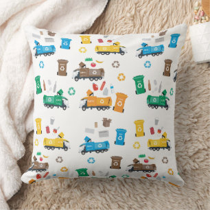 Colourful Recycling Garbage Trucks & Bins Cushion