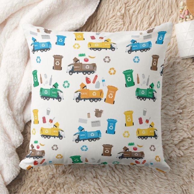 Colourful Recycling Garbage Trucks & Bins Cushion (Blanket)