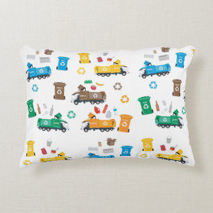 Colourful Recycling Garbage Trucks & Bins  Decorative Cushion
