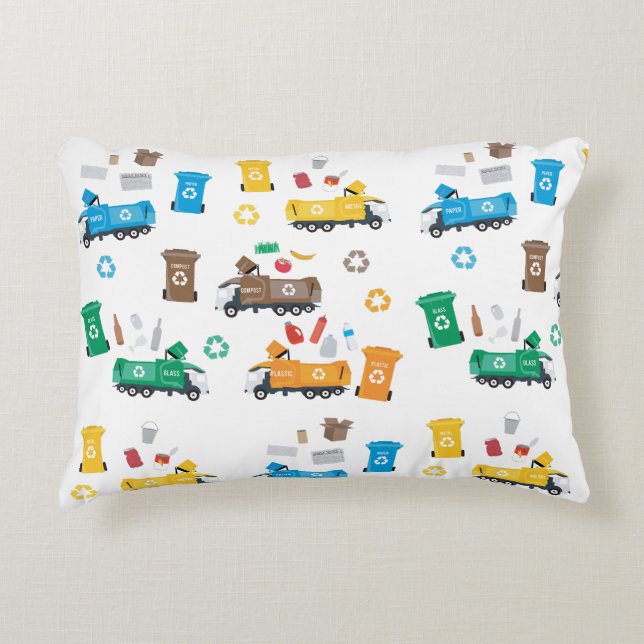Colourful Recycling Garbage Trucks & Bins  Decorative Cushion (Front)