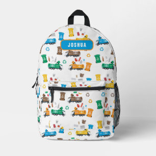 Colourful Recycling Garbage Trucks & Bins Name Printed Backpack