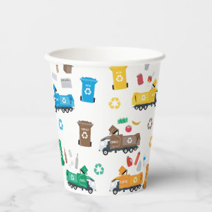 Colourful Recycling Garbage Trucks & Bins Paper Cups