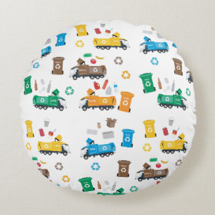 Colourful Recycling Garbage Trucks & Bins  Round Cushion