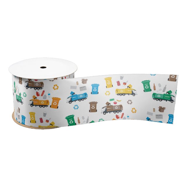 Colourful Recycling Garbage Trucks & Bins Satin Ribbon (Spool)