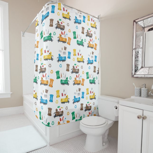 Colourful Recycling Garbage Trucks & Bins   Shower Curtain (In Situ)