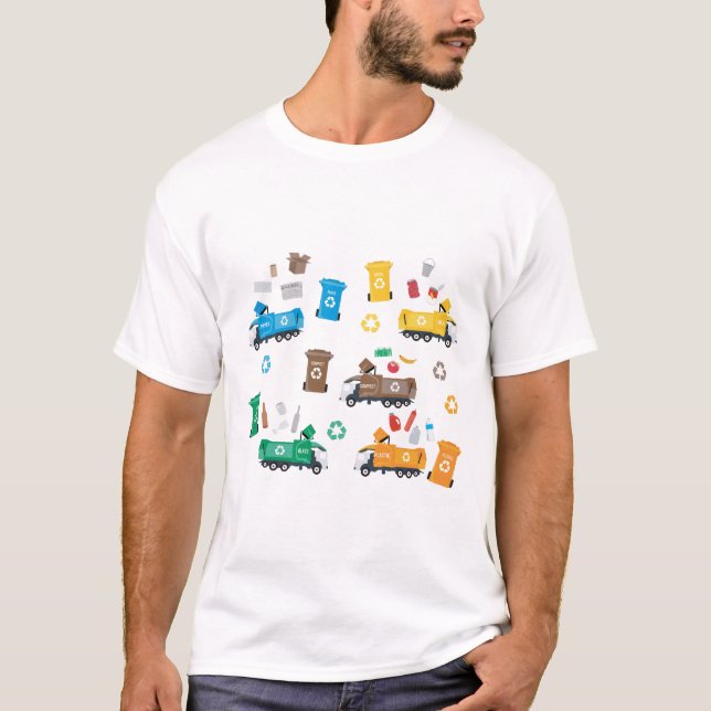 Colourful Recycling Garbage Trucks & Bins  T-Shirt (Front)