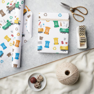 Colourful Recycling Garbage Trucks & Bins  Wrapping Paper
