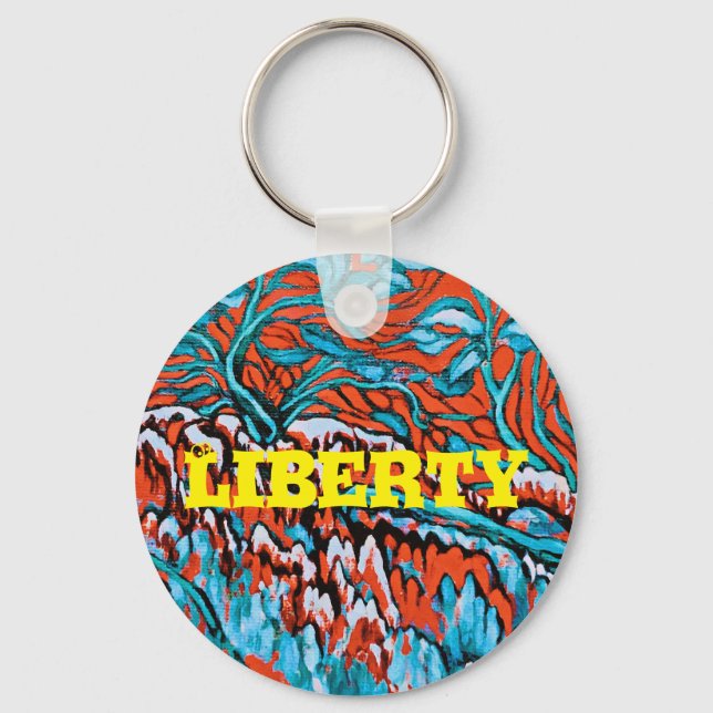 Colourful Red and Blue Magical Woodlands Key Ring (Front)