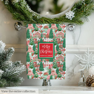 Colourful red and hot pink Christmas preppy towel