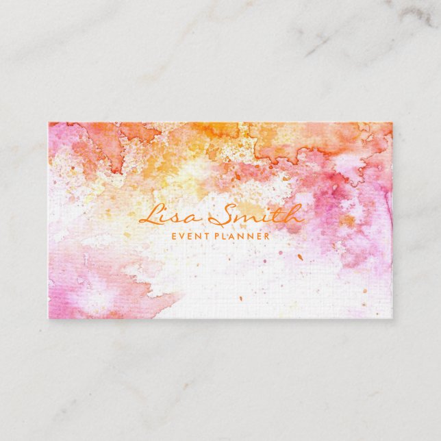 Colourful Red and Orange Watercolor Business Card (Front)
