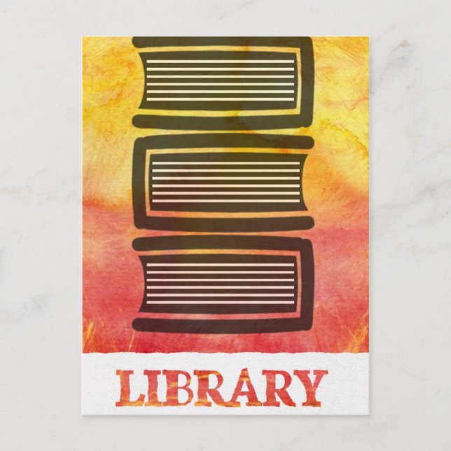 Colourful Red and Yellow Library Book Postcard (Front)