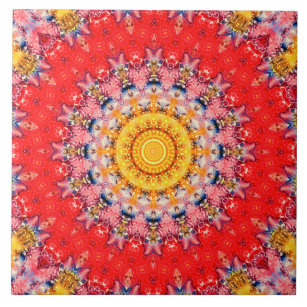 Colourful Red and Yellow Valentine's Day Mandala Tile