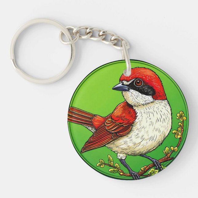 Colourful Red backed shrike Bird Key Ring (Front)
