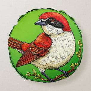 Colourful Red backed shrike Bird Round Cushion