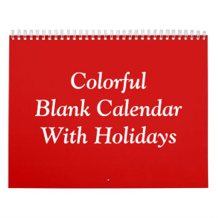 Colourful Red Blank Calendar With Holidays