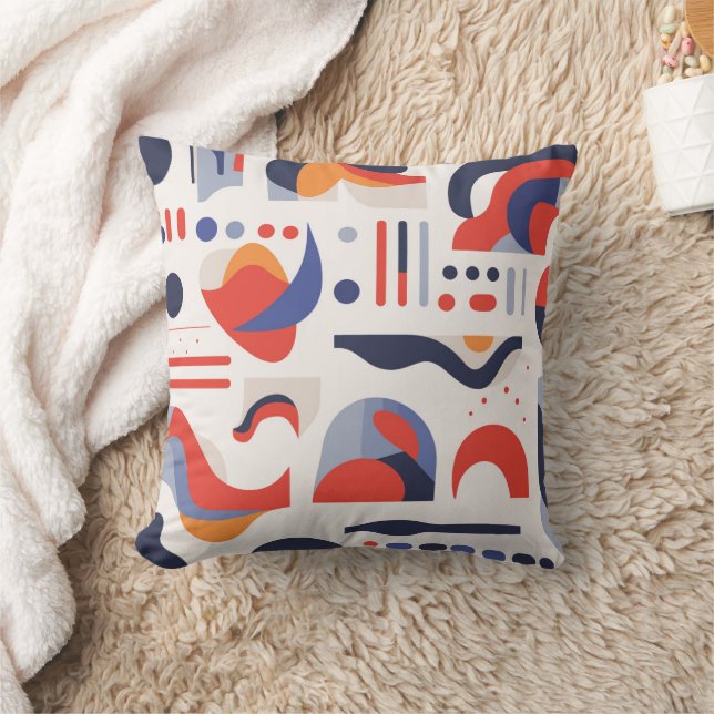 Colourful Red Blue abstract geometric shapes Cushion (Blanket)