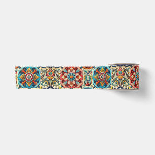 Colourful Red, Blue and Yellow Tiles Satin Ribbon