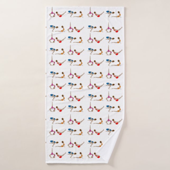 Colourful Red Blue Orange Purple Yoga Poses Towel (Bath Towel)
