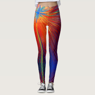 Colourful red blue yellow abstract lines trendy leggings