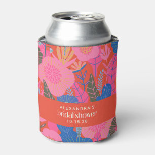 Colourful Red Boho Floral Custom Bridal Shower  Can Cooler